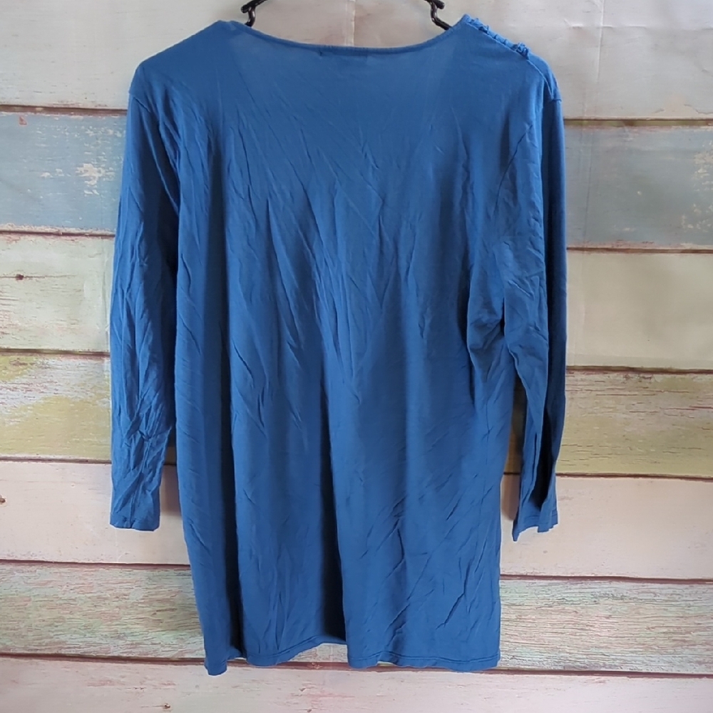 GAP Women's Deep Blue V-Neck Ruffle Blouse - Picture 5 of 5